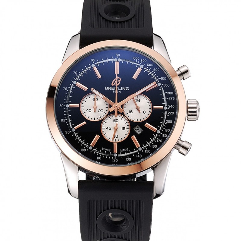 Breitling Transocean zwarte wijzerplaat Zwart Rubberen Band Rose